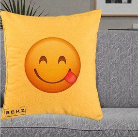 Perna Decorativa Emoji Limba Scoasa, 40x40 cm, Galben, Husa Detasabila, Perna Inclusa, BEKZ®