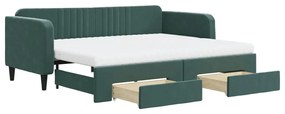 3197137 vidaXL Pat de zi cu extensie și sertare verde închis 90x200 cm catifea