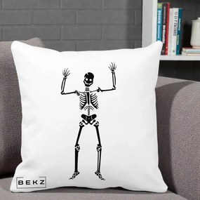 Perna Decorativa Halloween Schelet Dansator, 40x40 cm, Alba Mata, Husa Detasabila, Perna Inclusa, BEKZ®