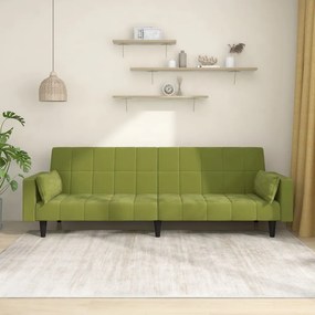 337516 vidaXL Canapea extensibilă cu 2 locuri, 2 perne, verde deschis catifea