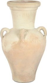 Vas decorativ amforă din teracotă artizanală, finisaj craft brut alb-crem, cu 4 anse, 54×54×100 cm, „Jerba"