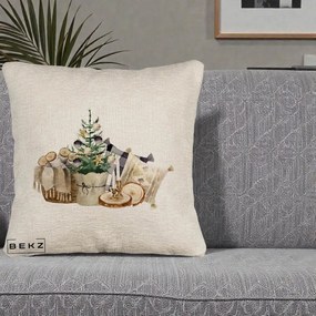 Perna Decorativa Colt Cozy de Craciun Boho, 40x40 cm, Bej Canapea, Husa Detasabila, Perna Inclusa, BEKZ®