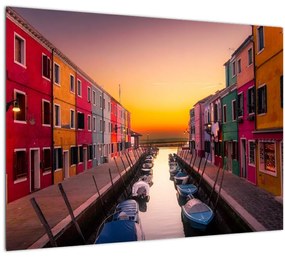 Tablou pe sticlă - Apus de soare, insula Burano, Veneția, Italia (70x50 cm)