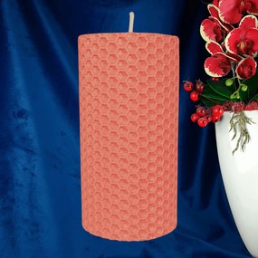 Lumanare Marturie din Ceara de Albine naturala tip fagure colorat Roz Coral 4,5 cm, 10 cm