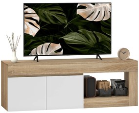 HOMCOM Dulap pentru TV de 60" cu Dulăpior, 2 Uși și Raft Deschis, Mobilier TV din Lemn, 140x40x48 cm, Lemn Natural | Aosom Romania