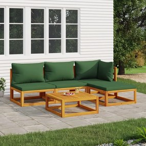 3155309 vidaXL Set mobilier de grădină cu perne verzi, 5 piese, lemn masiv