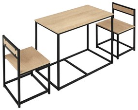 HOMCOM Set Masă și scaune pentru Sălile de mese Set de 1 Masă + 2 scaune encastrabile pentru Bucătărie - metal negru Aspect de stejar deschis | Aosom Romania