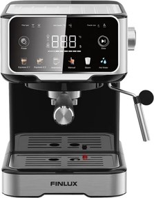 Espressor manual pentru cafea macinata Finlux FEM-1655BS, 1100 W, 20 bar, 1,5 l, Ecran tactil, Bloc termic, Duza de abur, Argintiu/Negru