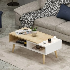 Masa cafea cu depozitare Mely Homs 90x45 cm stejar-alb