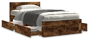 3295622 vidaXL Cadru de pat cu tăblie stejar fumuriu 75x190 cm lemn prelucrat