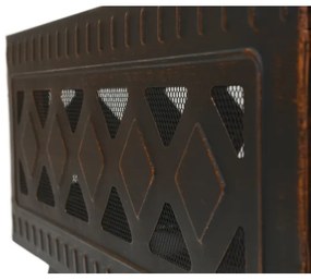 Vatră portabilă pe lemn cu grătar neagră/patină