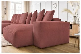 Colțar roz deschis cu tapițerie din catifea reiată Voltaire – Bobochic Paris