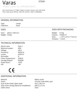Lustra dimabila cu 9 pendule LED design modern Varas crom/alb SV-373261