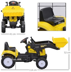 HOMCOM Excavator cu Pedale pentru Copii de 3 Ani cu Cupă Frontală și Volan, 114x41x52 cm, Galben | Aosom Romania