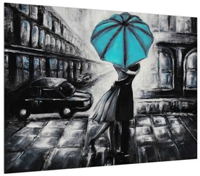 Tablou cu pereche îndrăgostită sub umbrelă (70x50 cm), în 40 de alte dimensiuni noi