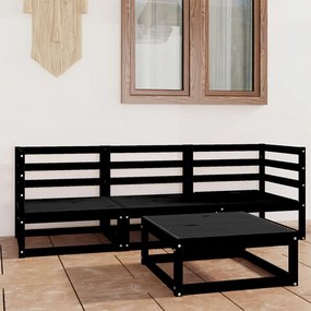 Set mobilier de gradina, 4 piese, negru, lemn masiv de pin Negru, 1, nu
