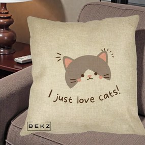 Perna Personalizata I Just Love Cats Pisica Kawaii, 40x40 cm, Crem, Husa Detasabila, Perna Inclusa, BEKZ®