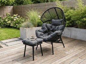 Scaun de gradina AURELO cu taburet, neagra