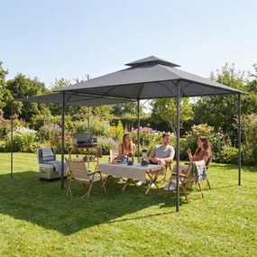 Outsunny Foișor de Grădină 3.2x3.2 m cu Acoperiș Extensibil, Foișor de Exterior cu Acoperiș Dublu Ventilat, Găuri de Drenaj, Cadru Metalic, pentru Grădină, Balcon, Petreceri, Terasă, UV30+, Gri Închis | Aosom Romania