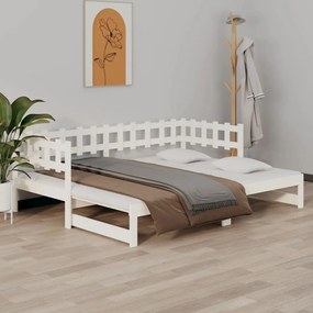 820772 vidaXL Pat de zi extensibil, alb, 2x(90x200) cm, lemn masiv de pin
