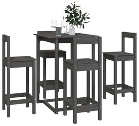 Set mobilier de bar, 5 piese, gri, lemn masiv de pin