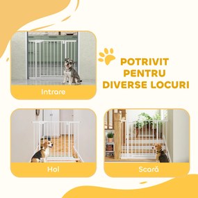 PawHut Poartă de Siguranță pentru Copii și Animale, Extensibilă 96-103 cm, Înălțime 76 cm, Poartă pentru Câini, Scări și Uși, Închidere Automată, Montaj prin Presiune, Deschidere în Ambele Direcții, Alb | Aosom Romania