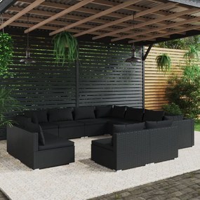 3102824 vidaXL Set mobilier de grădină cu perne, 11 piese, negru, poliratan