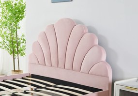 Pat Tapitat Catifea Roz 140x200 cm cu Somiera si Saltea Inclusa ,   Cod LB-50   Design Elegant si Confort Maxim