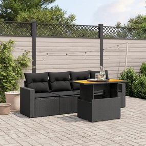 3271188 vidaXL Set mobilier de grădină cu perne, 5 piese, negru, poliratan