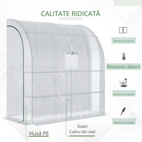 Outsunny 7' x 3' x 7' Outdoor Walk-In Greenhouse, Plant Nursery with Roll-up Windows, PE Cover, and 3 Wire Shelves, White | Aosom Romania