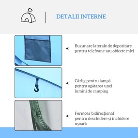 Outsunny Cort de Camping Pop Up pentru 2 Persoane cu 2 Uși, 4 Ferestre și Înveliș Impermeabil, 263.5x220x123 cm, Verde | Aosom Romania