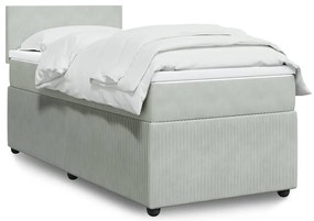 vidaXL Pat box spring cu saltea, gri deschis, 100x200 cm, catifea