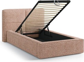 Pat roz tapițat cu spațiu de depozitare cu somieră 90x200 cm Darren – Micadoni