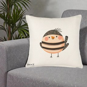 Perna Decorativa Pui Kawaii Bej-Negru Dungat, 40x40 cm, Crem Reliefat, Husa Detasabila, Perna Inclusa, BEKZ®