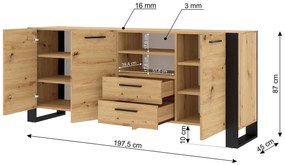 Comodă Nulakka D (Stejar artisan + negru mat). 1124826