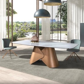 Masa ovala din otel si marmura portelanata Bronze 240x120cm