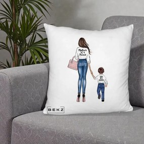 Cadou pentru Mama - Perna Personalizata Fluffy, Model Mother of a Prince, 40x40 cm, Alb Pufos, Husa Detasabila, Perna Inclusa, BEKZ®