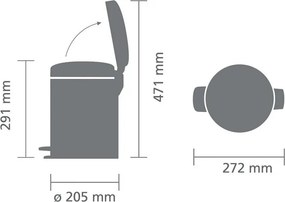 Cos de gunoi cu pedală Brabantia NewIcon 1010434, 5 L, Inchidere usoara, Baza antiderapanta, Gri deschis