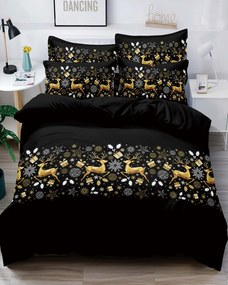 Set lenjerie de pat Mos Crăciun cu elastic, tesatura tip finet, 6 piese, pat 2 persoane, galben / negru, FNJEC-15