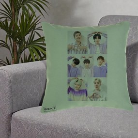 Perna Personalizata K-pop BTS Colaj 7 Portrete cu Inimi Lila, 40x40 cm, Verde, Husa Detasabila, Perna Inclusa, BEKZ®