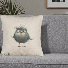 Perna Decorativa Pui Gri Pufos Zbarlit, 40x40 cm, Bej Canapea, Husa Detasabila, Perna Inclusa, BEKZ®