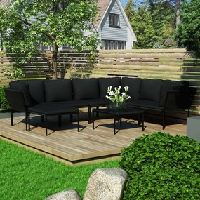 vidaXL Set mobilier de grădină cu perne, 8 piese, negru, PVC