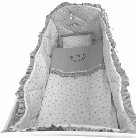 Lenjerie de pat bebelusi brodata Fii binecuvantat ingeras 140x70 cm stelute gri