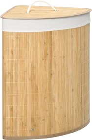 HOMCOM Coș de Rufe din Bambus cu Capac, Design Triunghiular Economisitor de Spațiu, 38x38x57 cm, Culoare Lemn | Aosom Romania