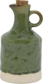 Olivieră din ceramică antichizată verde, pentru ulei, cu dop de plută, 15,5×8 cm, „Mireille"