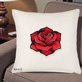 Perna Decorativa Trandafir Rosu Tattoo, 40x40 cm, Crem Reliefat, Husa Detasabila, Perna Inclusa, BEKZ®