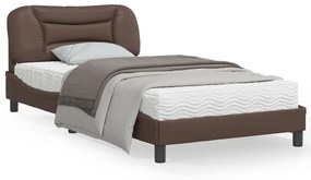 3213915 vidaXL Cadru de pat cu lumini LED, maro, 100x200 cm, piele ecologică