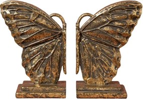 Set 2 suporturi pentru cărți din rășină, auriu, model aripi de fluture în relief, margine perlată, finisaj patinat, 20,5 x 28 x 8,5 cm, „Monarque”