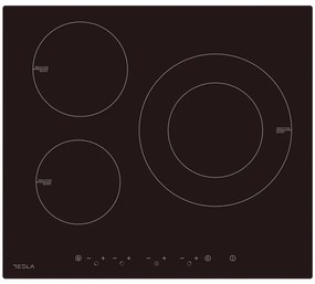 Plită vitroceramică Tesla HI6301MB, 7400W, 9 grade, 3 zone, protecție pentru copii, indicator de căldură reziduală, senzor pentru tigaie, negru