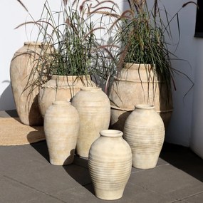 Vas decorativ din teracotă, H43 cm, aspect antichizat, Lourdes